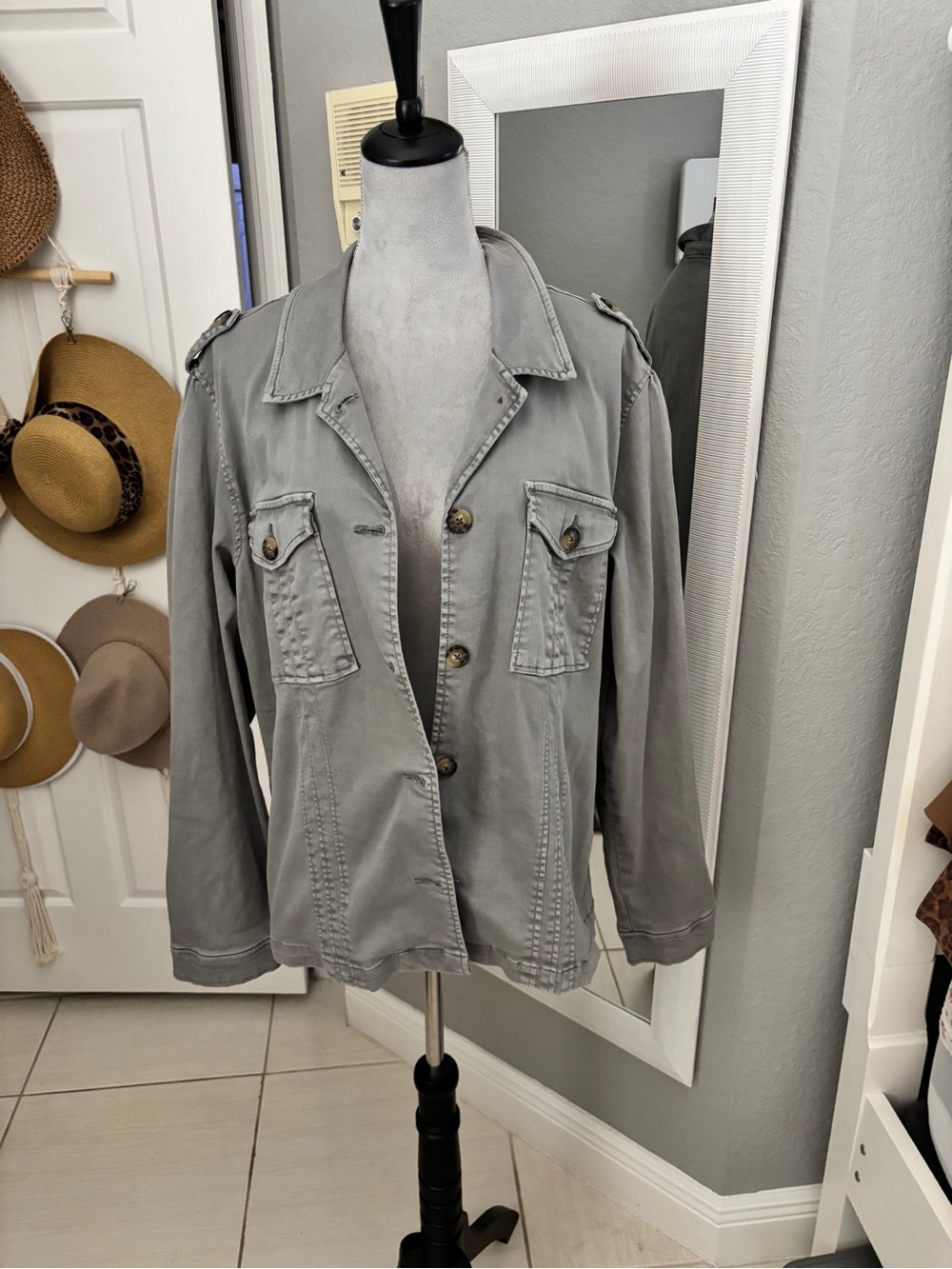 Knox Rose Gray Military Utility Jacket Women’s XXL Button Front Boho Lightweight